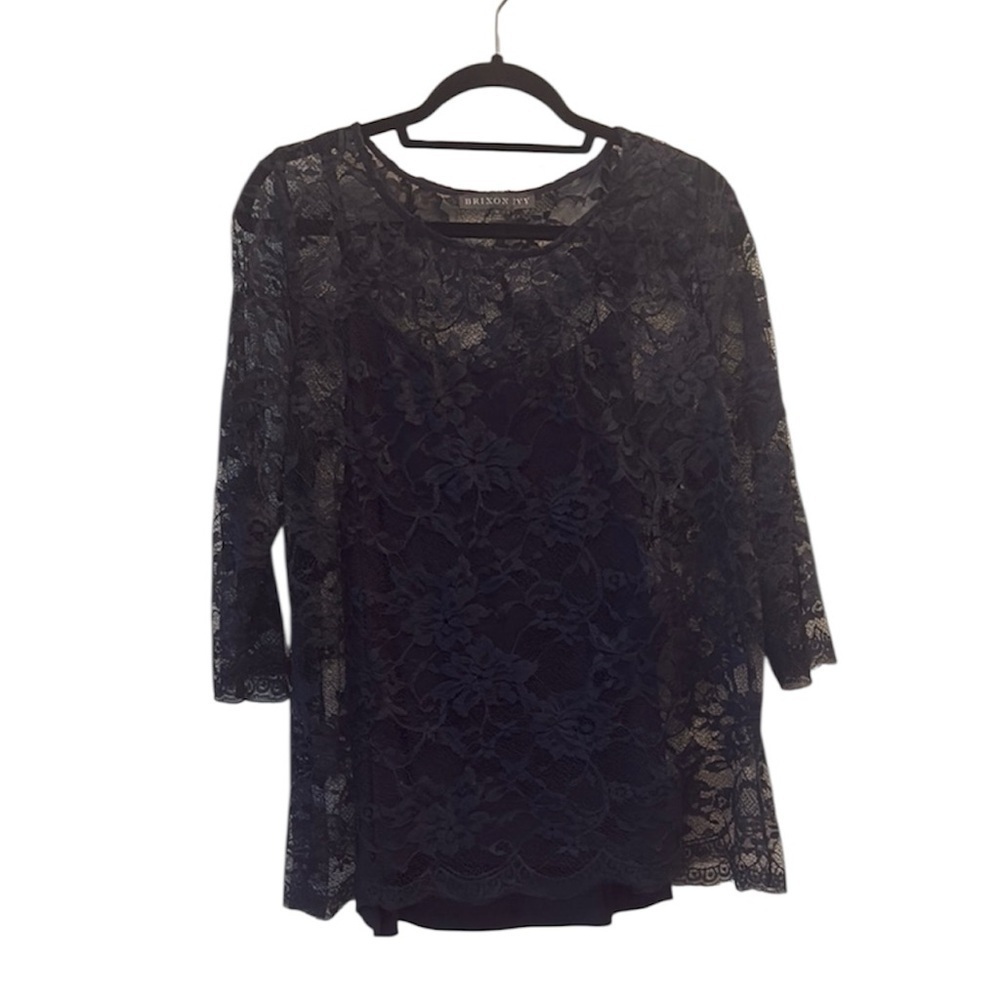 Brixon Ivy - lace sheer top with built in tank top. Navy. Size XL